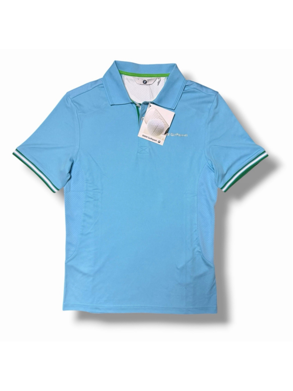 BMW Golf Sport NWT Aqua Blue Golf Tech Polo Small Performance Logo *SMALL SPOT*